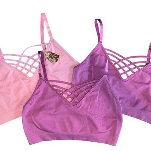 Zenana Outfitters Pink and Purple Bralette Trio